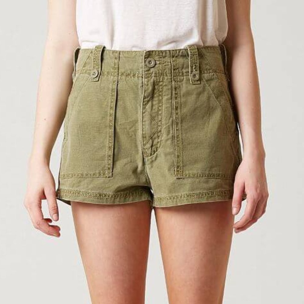 Free People Olive Green Utility High-Rise Cotton Shorts NWOT